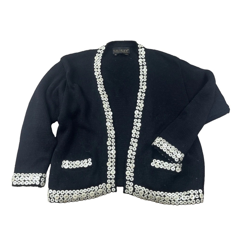VTG Karen Kane Lifestyle Cardigan Women's Sz Small Cotton Black Buttons Pockets